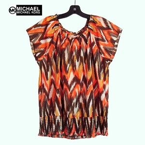 MICHAEL Michael Kors NEW Maximalism Dopamine Chevron Tie Dye Off-Shoulders Top L